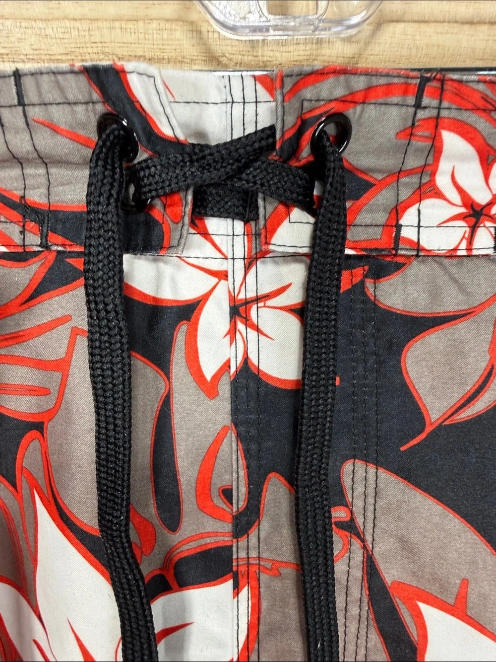 O'Rageous Floral Swim Trunks with Red & White Hibiscus Print Size XL